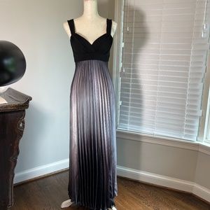 Betsy & Adam Black & Silver Ombre Pleated Gown
